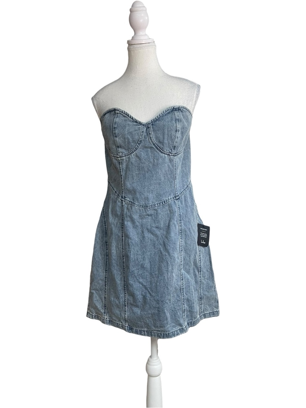 Lulus Trending Take Denim Strapless Bustier Mini Dress Light Blue